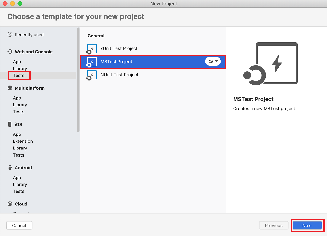 add unit test project type plugin to visual studio for mac